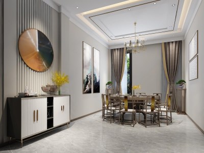 新中式餐厅包间3D模型下载